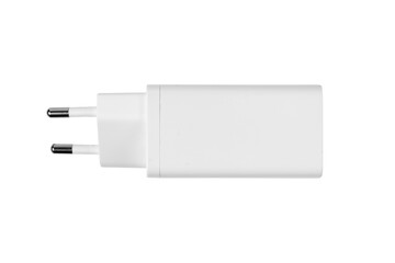 White USB charger adapter isolated on white background.