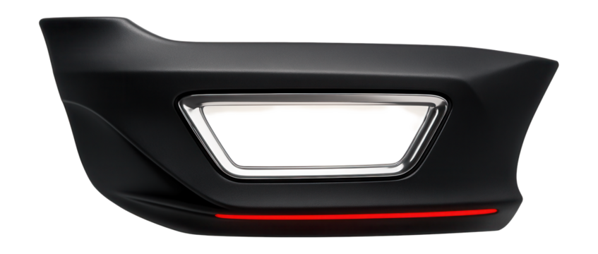 Trapezoidal illuminated panel integrated into the rear bumper of a sports car