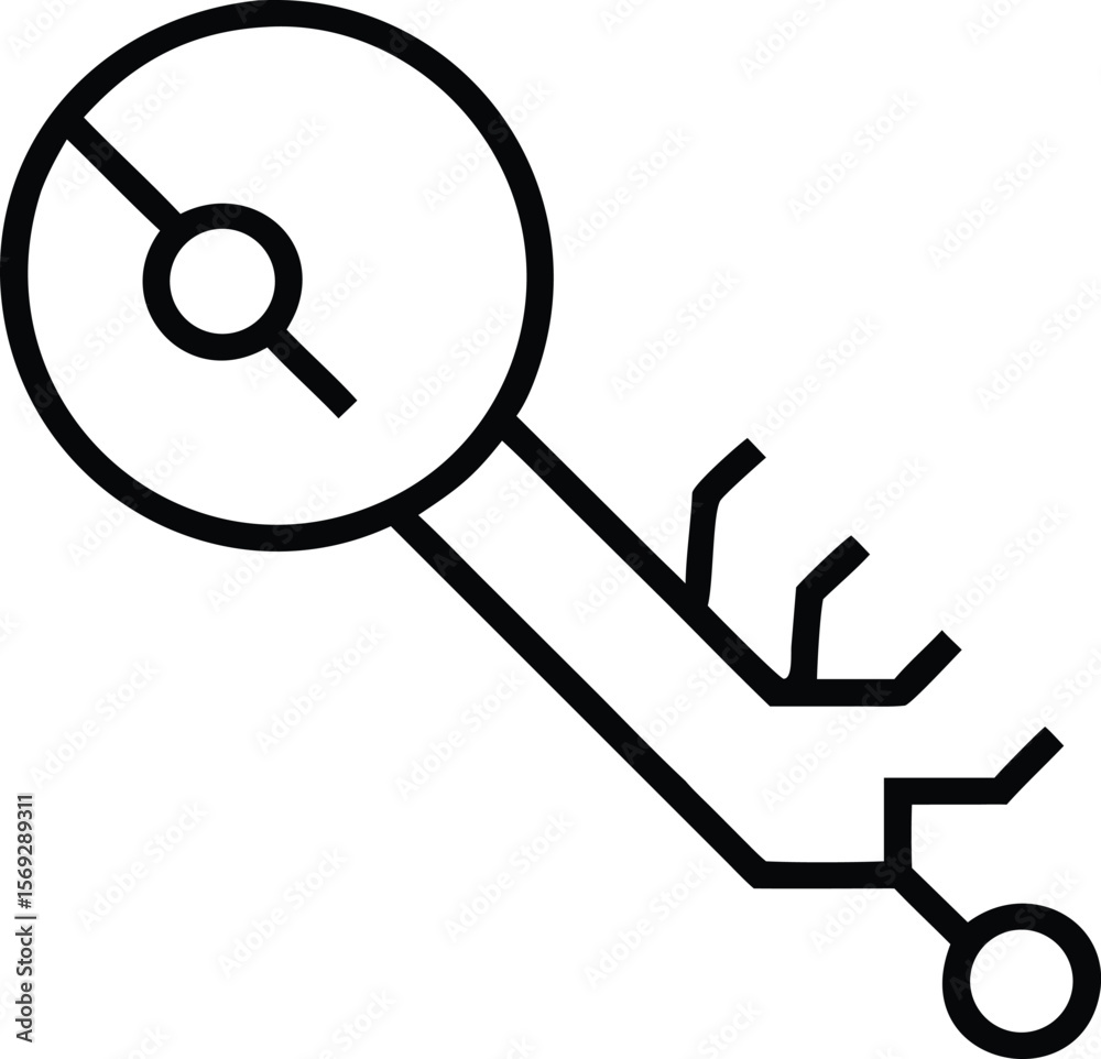 Fototapete Abstract geometric symbol resembling a key with a circuit board design