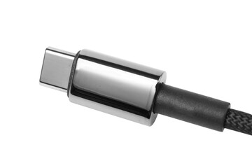 Close-up of a USB-C cable connector on a white background.