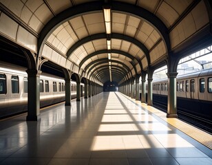 Fototapeta premium Abandoned subway station with soft shadows and no signage