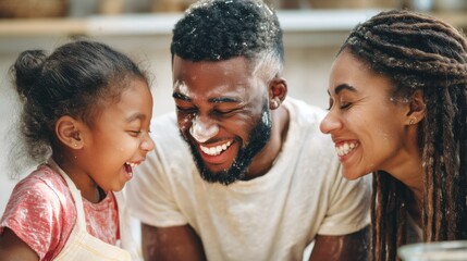 Joyful Multi-Ethnic Family Baking Together at Home with Smiling Parents and Happy Daughter