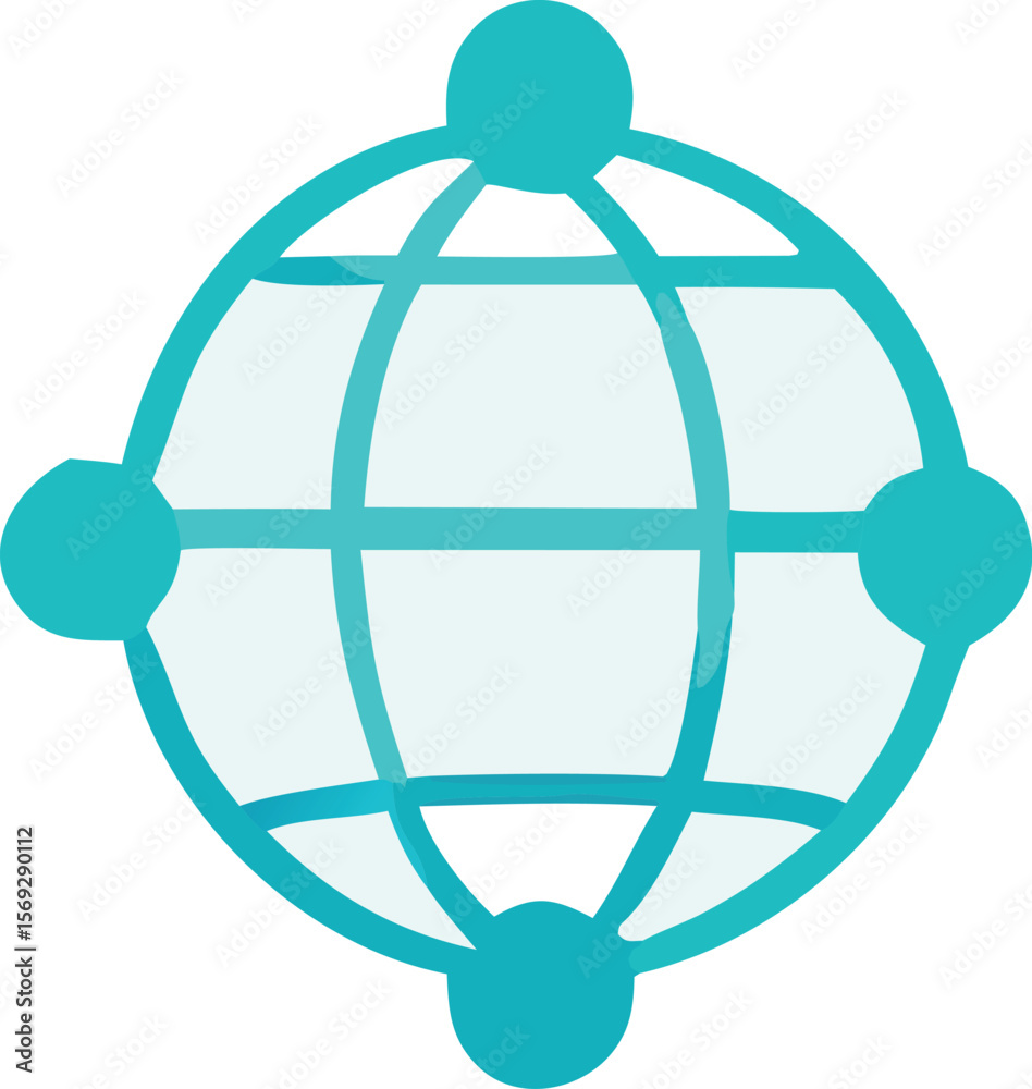 Poster abstract teal globe with interconnected nodes representing global connectivity and network connectio