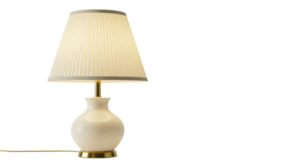 Cream Ceramic Table Lamp with Pleated Shade.