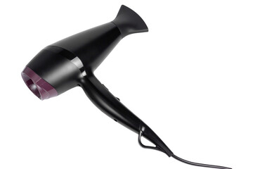 Black hairdryer isolated on white.