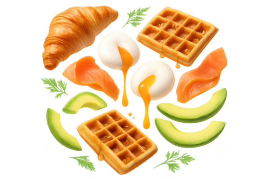Delicious breakfast assortment isolated on transparent backdrop, scrumptious elements