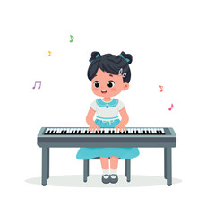 kid girl play piano and feeling happy	cartoon vector illustration