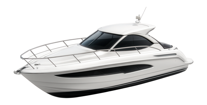 Sleek motor yacht with a streamlined white hull and tinted windows