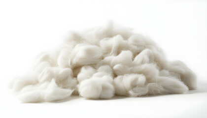 Pile of pristine wool fibers against a white background