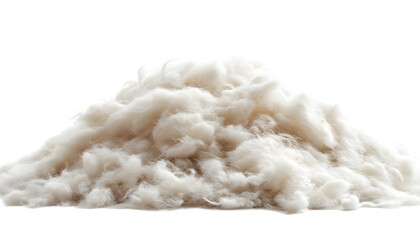 Pile of pristine wool fibers against a white background