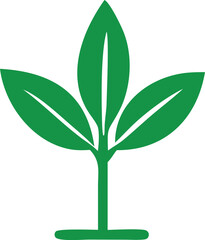A stylized green plant with three prominent leaves emerging from a central stem symbolizing growth and nature