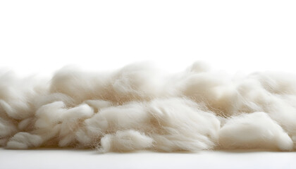 Pile of pristine wool fibers against a white background