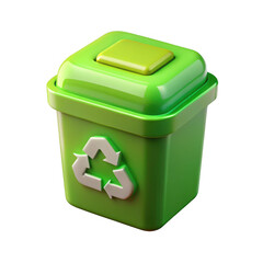 3d realistic green recycling bin icon isolated on transparent background