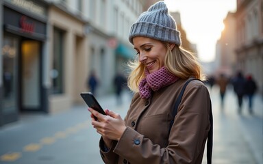 Woman with disability using a smartphone while out in the city. High quality