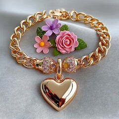 Decorative bracelet featuring multicolor heart charms high resolution picture