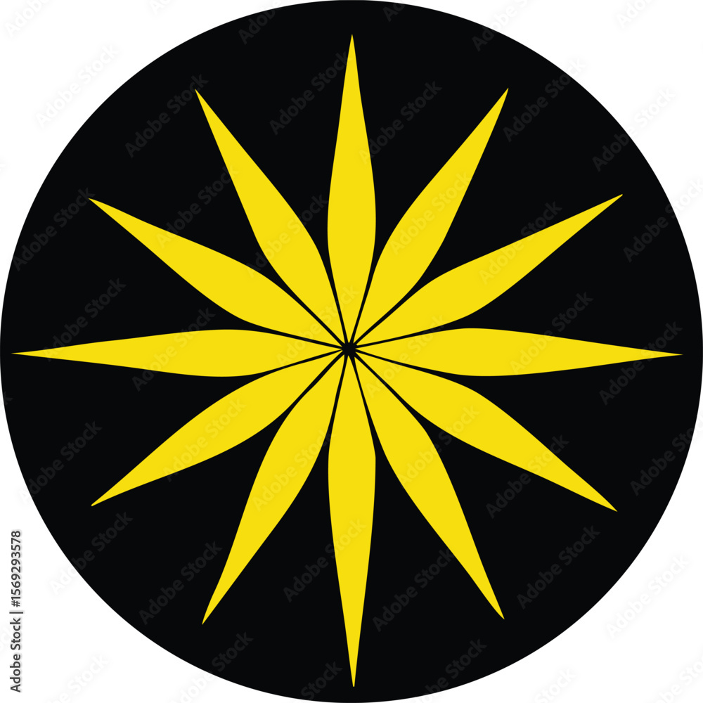 Poster a striking yellow starburst pattern with twelve pointed rays radiating outwards from a central point