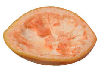 Empty half of grapefruit peel, with pulp remaining, isolated on background.