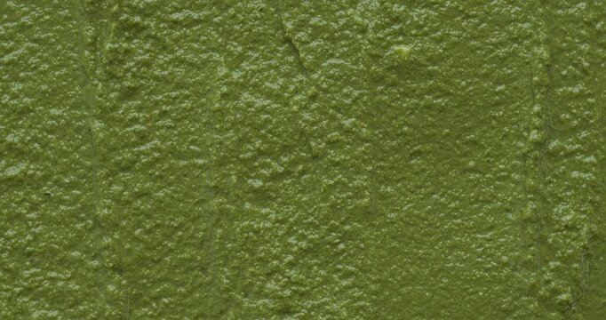 A freshly made arugula pesto. Background texture. Table spin.