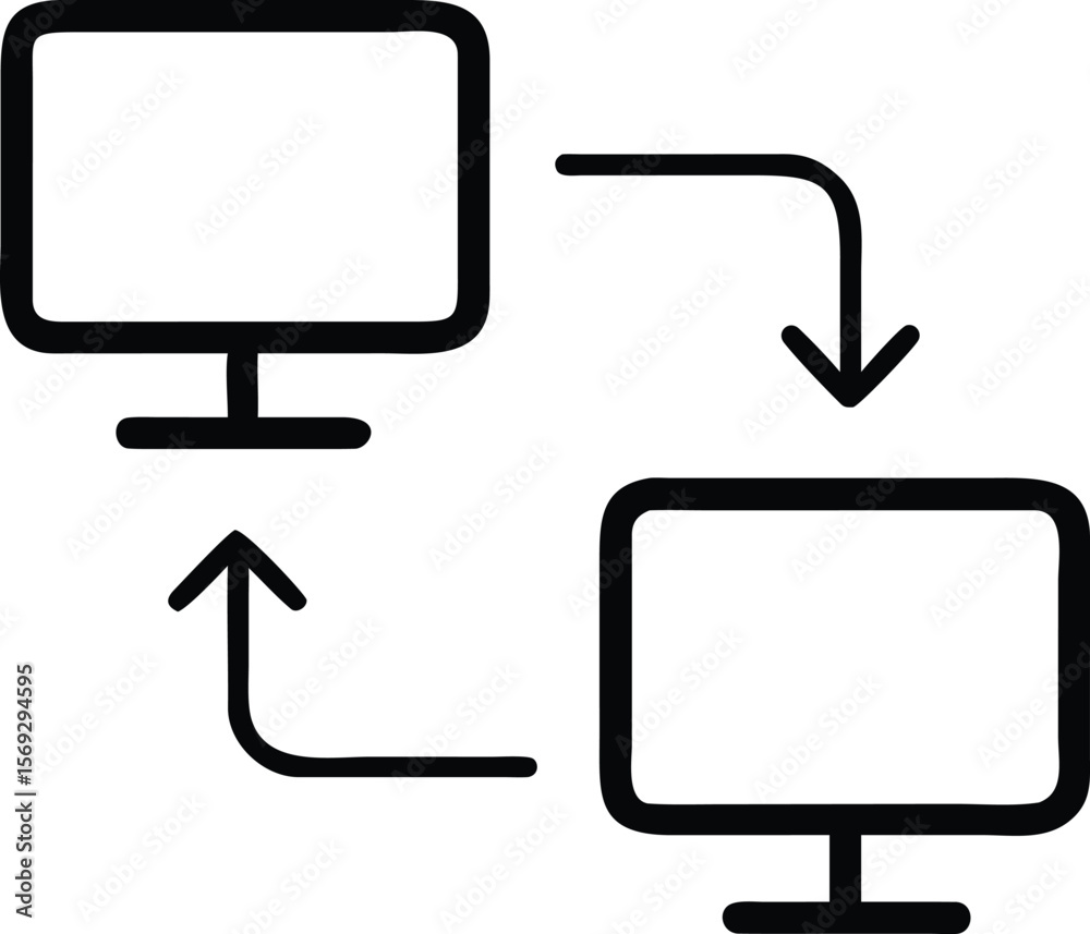 Poster two computers exchanging data with arrows indicating a transfer or connection