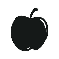 Simple black silhouette of a fresh apple with a stem and two leaves