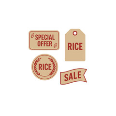 A collection of rice sale and special offer promotion labels set