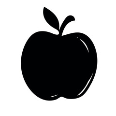 Simple black silhouette of a fresh apple with a stem and two leaves