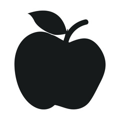 Simple black silhouette of a fresh apple with a stem and two leaves