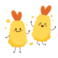 Tempura fried shrimp vector isolated illustration. Tempura fried shrimp on white background.