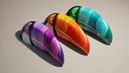 3 toucan bird heads with brightly colored beaks