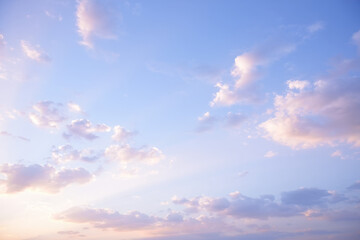Pastel Pink and Blue Sky: Soft Cloudscape at Sunset, Serene and Dreamy Background