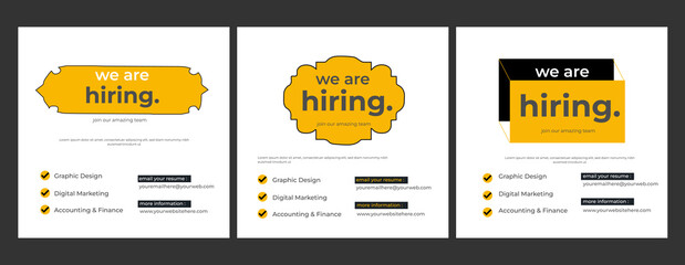 We are hiring job vacancy social media post, employees needed web banner template  Professional vector template for we are hiring job vacancy announcement social media post design recruitment banner a