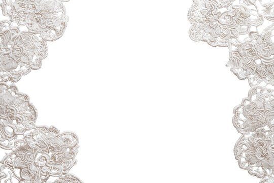 An elegant white lace pattern isolated on transparent background