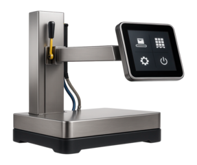 Compact floor-level palletizer with an integrated touch screen for a small-scale manufacturing unit