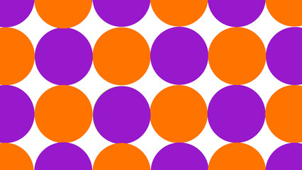a pattern of neon orange and neon purple circles on a white background.