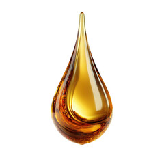 Glossy golden liquid droplet illustration isolated on white background with reflections