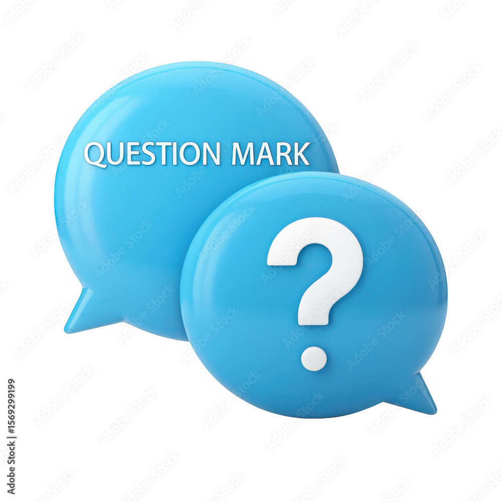 Fototapete 3d blue speech bubbles with question mark isolated on transparent background