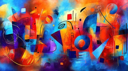 Vibrant Abstract Art with Bold Colors and Dynamic Shapes, Evoking Energy and Emotion