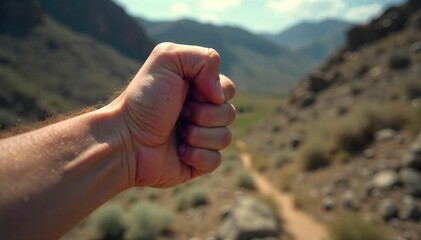 Clenched Fist Against Harsh Terrain Resilience and Determination in the Face of Adversity