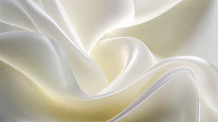 Abstract close-up of smooth, flowing white and cream fabric folds with soft lighting and delicate textures. Ideal for backgrounds, branding, and minimalist design projects.