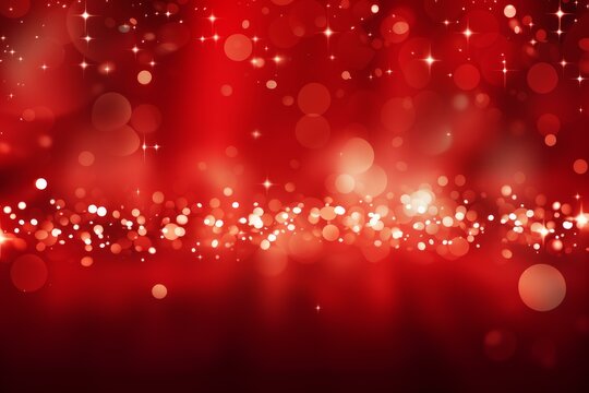 Abstract red christmas holiday background with glowing bokeh circles and stars