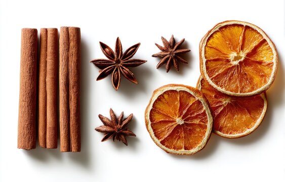 Cinnamon sticks, star anise, and dried orange slices