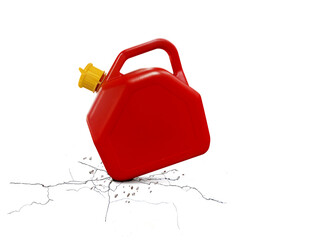 Plastic gallon bucket isolated on a cracked white background.
