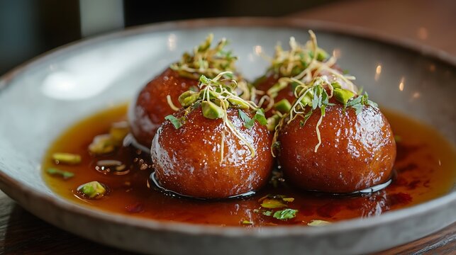 A plate of golden-brown Gulab jamuns 