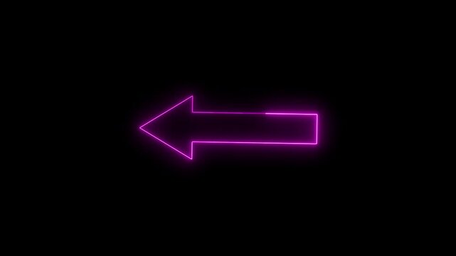 Glowing left arrow loop HD animation. neon lighting direction left arrow. neon bouncing  left arrow icon. animated neon line swipe  arrow. left road signal icon. neon arrow black background.