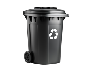A modern, clean depiction of a recycling bin, featuring the universal recycling symbol, isolated on a white background