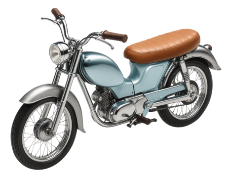 Retro-style moped with chrome handlebars and vintage leather seat
