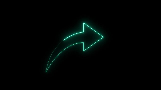 neon arrow black black background. Glowing right arrow loop HD animation. neon lighting direction arrow.  neon bouncing right arrow icon. animated neon line swipe right arrow. road signal icon. 
