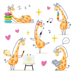 vector set of giraffe character in different poses