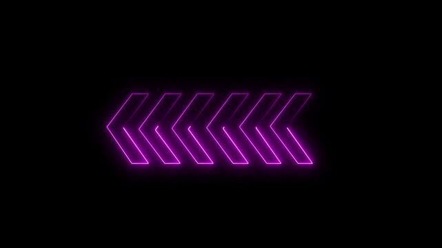 Glowing left arrow loop HD animation. neon lighting direction left arrow. neon bouncing  left arrow icon. animated neon line swipe  arrow. left road signal icon. neon arrow black background.