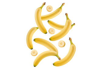 Dynamic Arrangement of Bananas and Slices isolated on transparent baackground